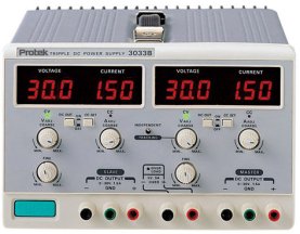 Protek 3033B - Triple Output Power Supply (Dual 0-30V @ 1.5 A, Fixed 5V @ 5A)   